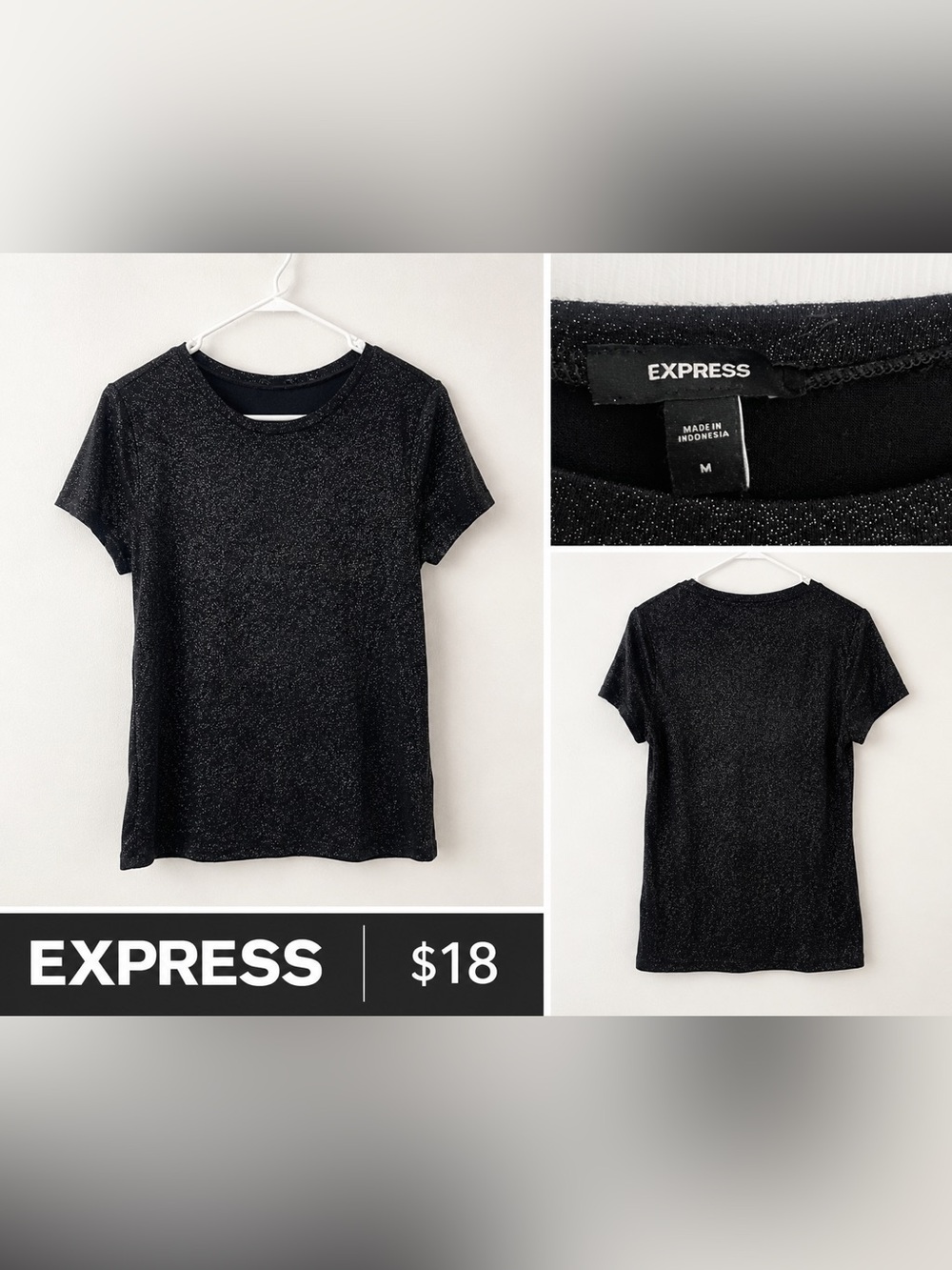 Express Black Sparkle Short Sleeve Crewneck Tee